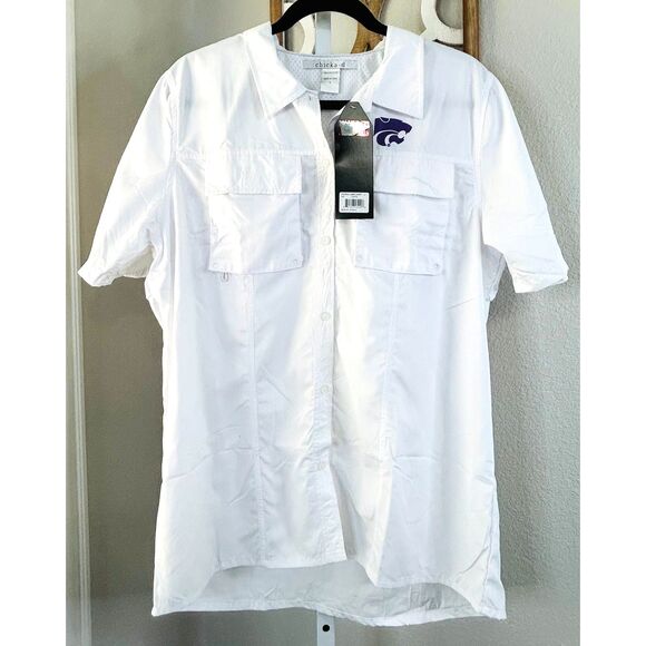 New Women's Kansas State K-State White Purple Vented Fishing Hiking Shirt Large - Picture 2 of 7